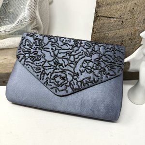 La Regate  Glass Beaded Purse Clutch with Cord Gray Fabric